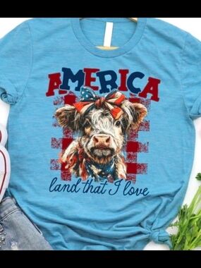 "America Land That I Love" Blue Graphic Tee. NWT